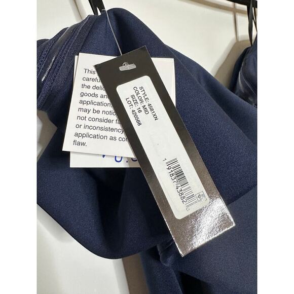 NWT Xscape Ruffle Off The Shoulder Scuba Gown Women's Navy Size 16 - Picture 5 of 7